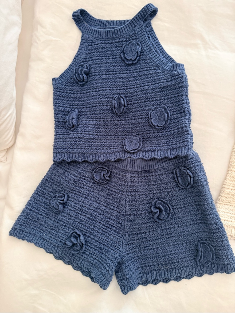 art class Blue Knit Floral Appliqué Tank & Shorts Set